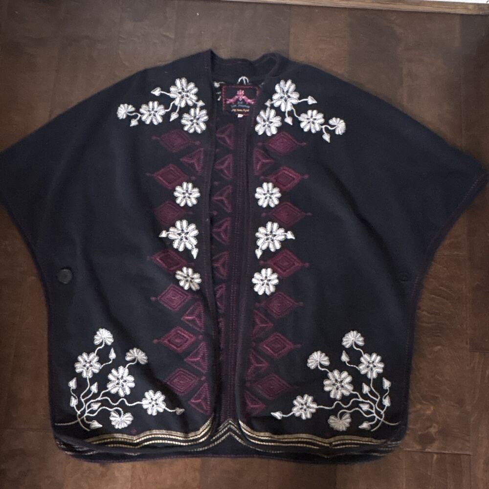Johnny Was Los Angeles Joy Love Light Tina Embroidered Open Front Poncho L
